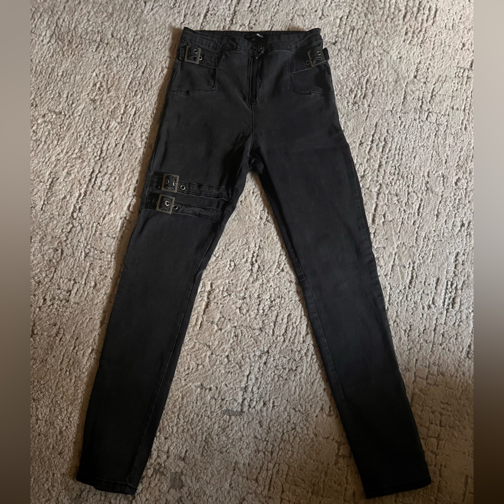 Fashion Nova Black Skinny Jeans with Buckle Detail